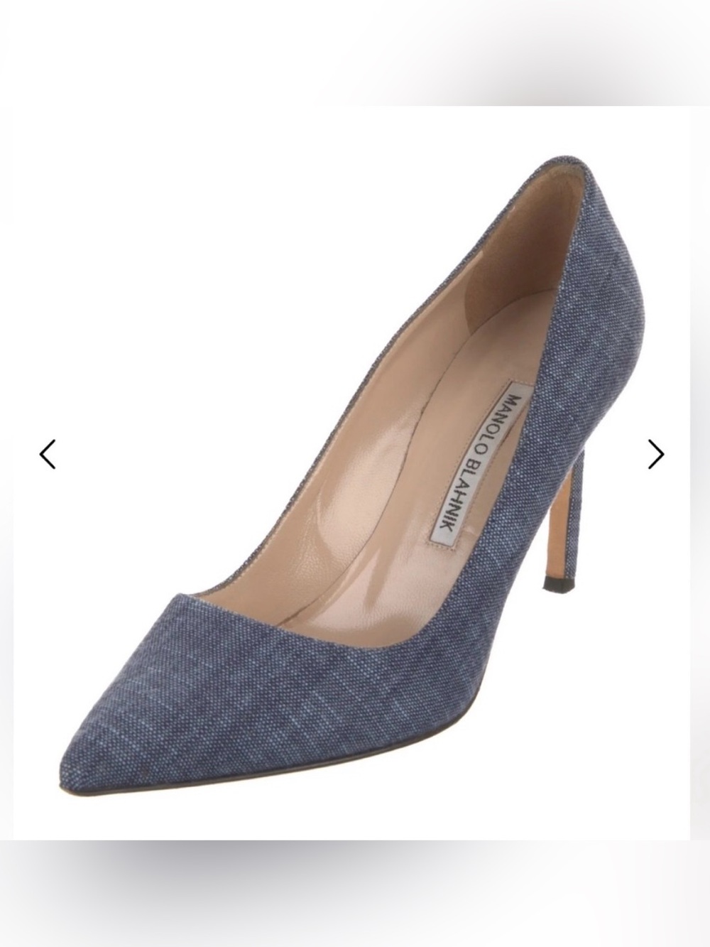 Manolo Blahnik Navy Textured Fabric Pumps Heels Sz 41 US 10 Pointed Toe Classic
